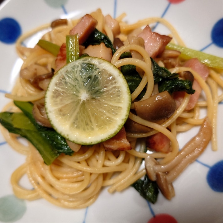 野菜炒めの残りで作る「和風パスタ」*電子レンジ調理